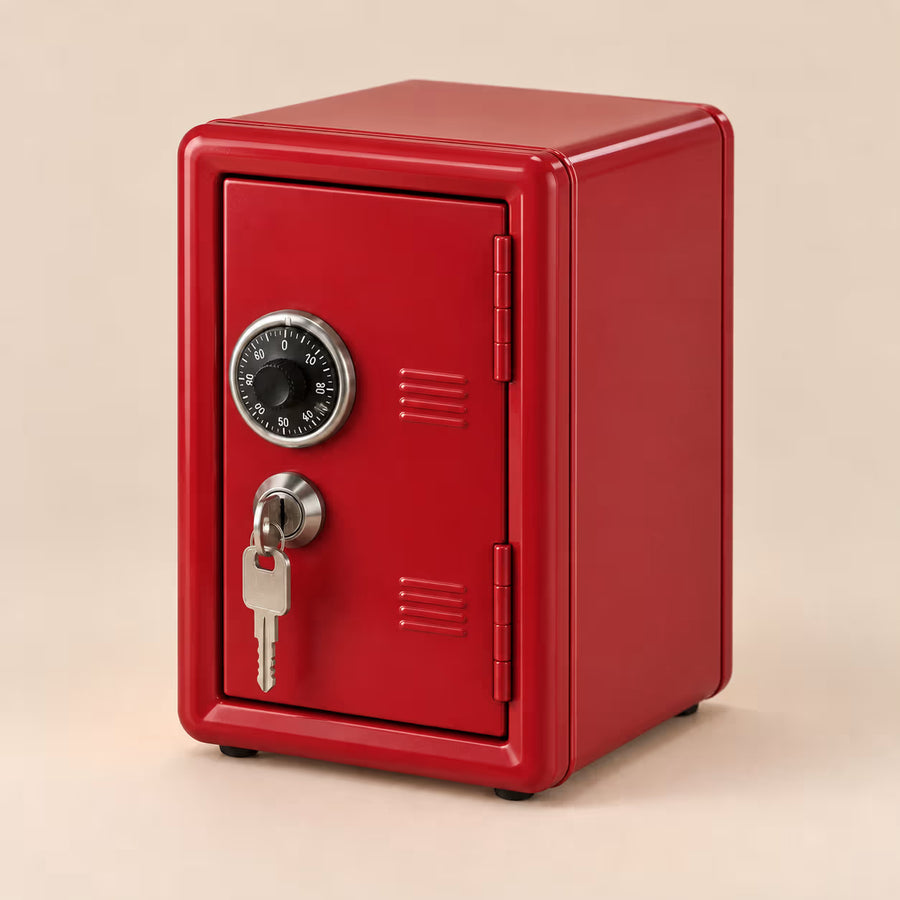 Red mini storage locker for desks and shelves