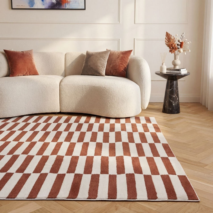 Clay Stripe Rug — styled interior view