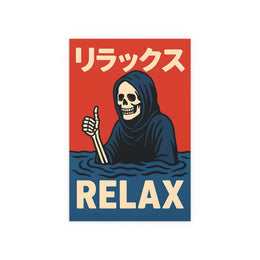 Relax Grim Reaper poster print with darkly playful graphic artwork — product view 2