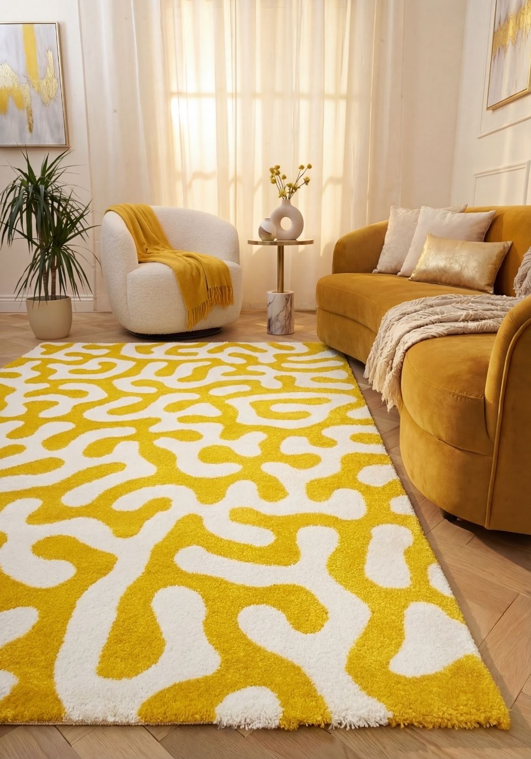 Lemon Scribble Rug — styled interior view