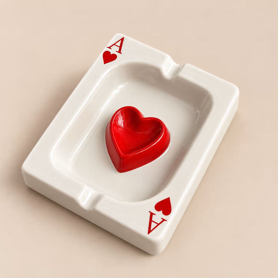 Ace of Hearts ceramic playing card ashtray