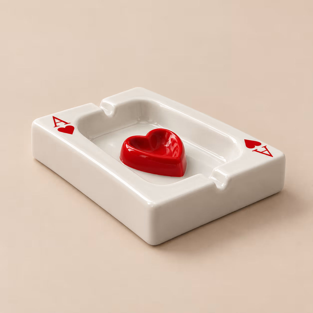 Ace of Hearts ceramic ashtray, alternate view