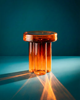 Tall Aperol glass side table with metal base plate