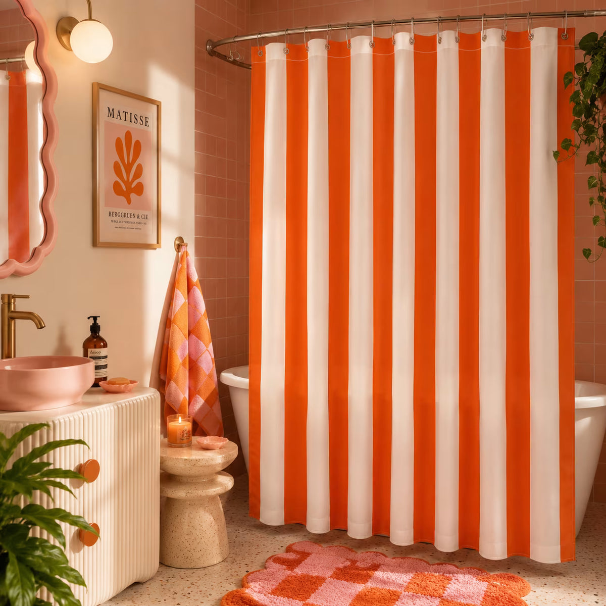 Cabana orange striped shower curtain – product view 3