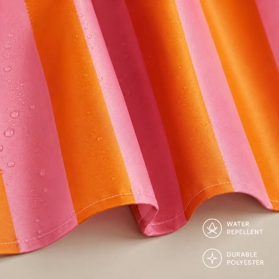 Colourful Sunset Strip Shower Curtain styled in a bathroom