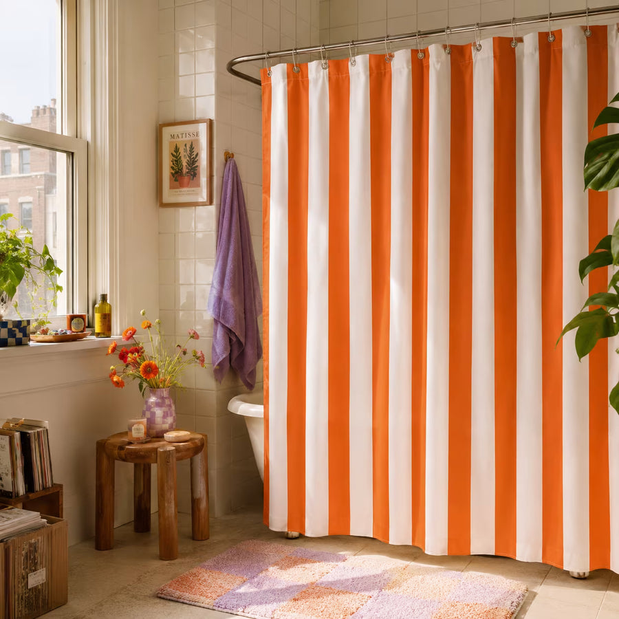 Cabana orange striped shower curtain – front view