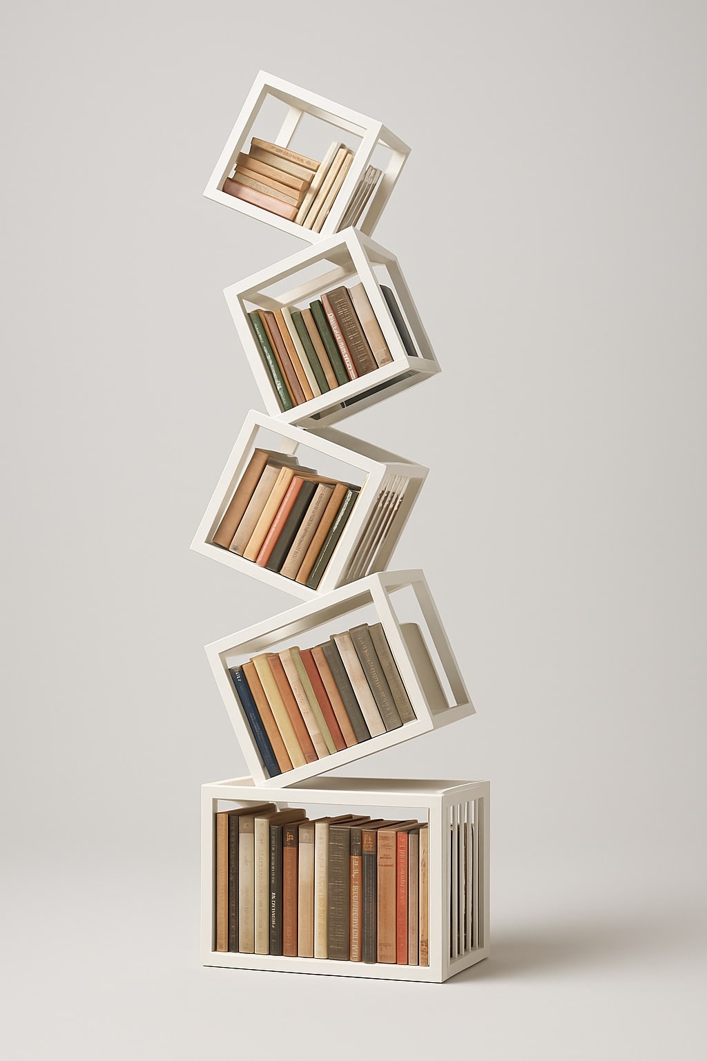 Rotating Cube Bookshelf shown as sculptural storage