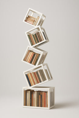 Rotating Cube Bookshelf shown as sculptural storage