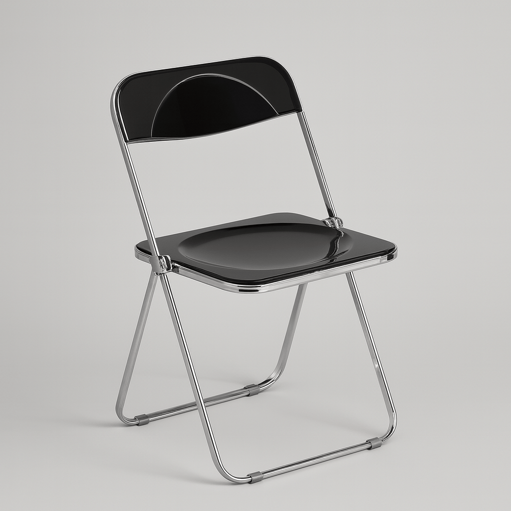 Amber folding chair with chrome-look frame