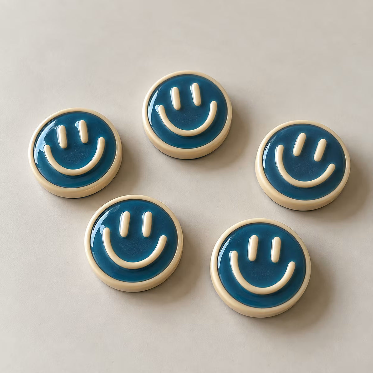 Blue smiley face fridge magnets, pack of 5