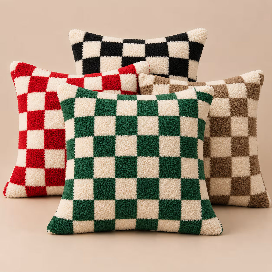 Checkerboard sherpa cushion covers in all colours