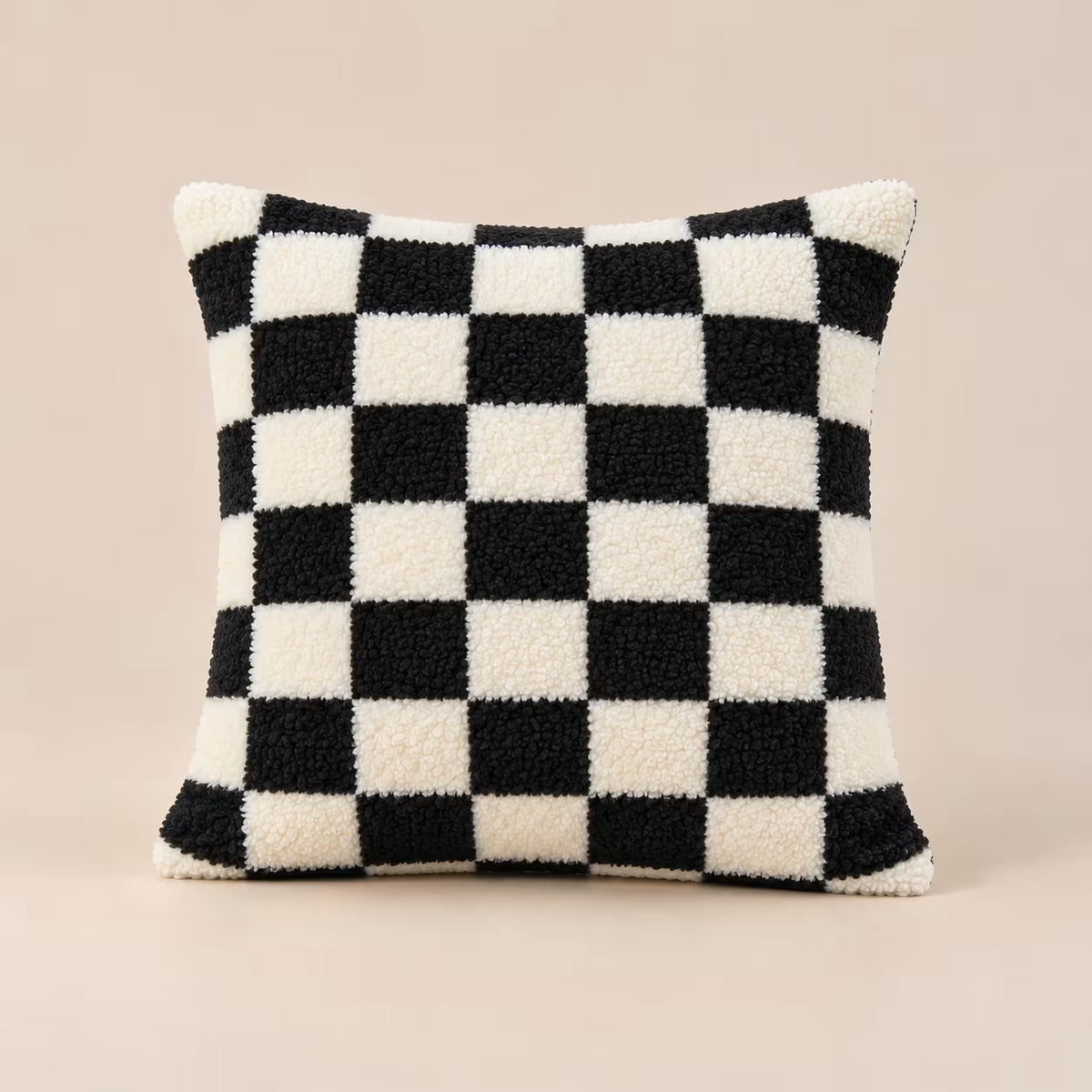 Black checkerboard sherpa cushion cover