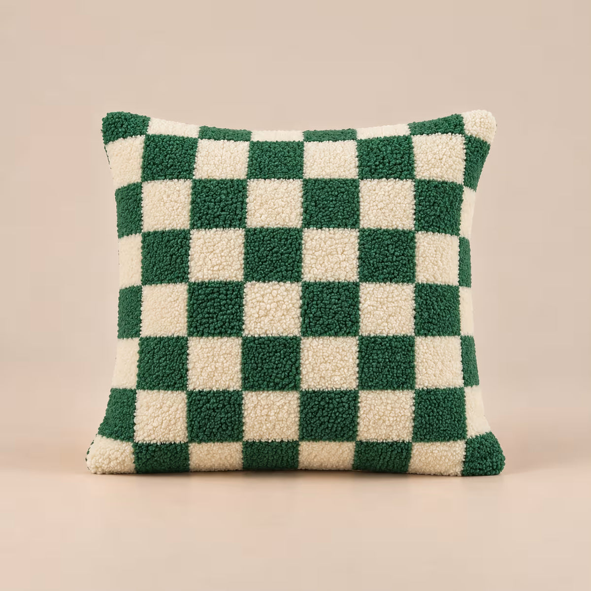 Green checkerboard sherpa cushion cover