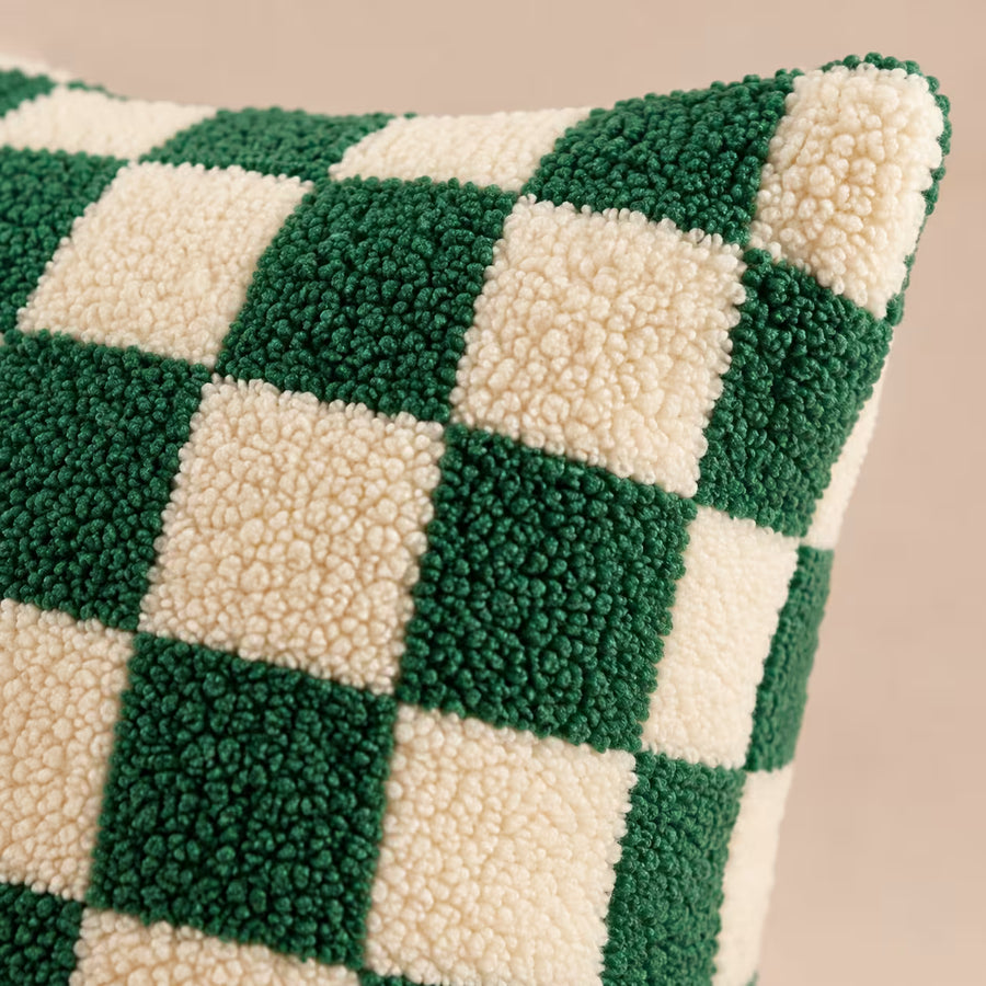 Green checkerboard sherpa cushion cover, alternate view