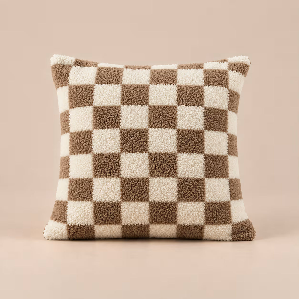 Khaki checkerboard sherpa cushion cover