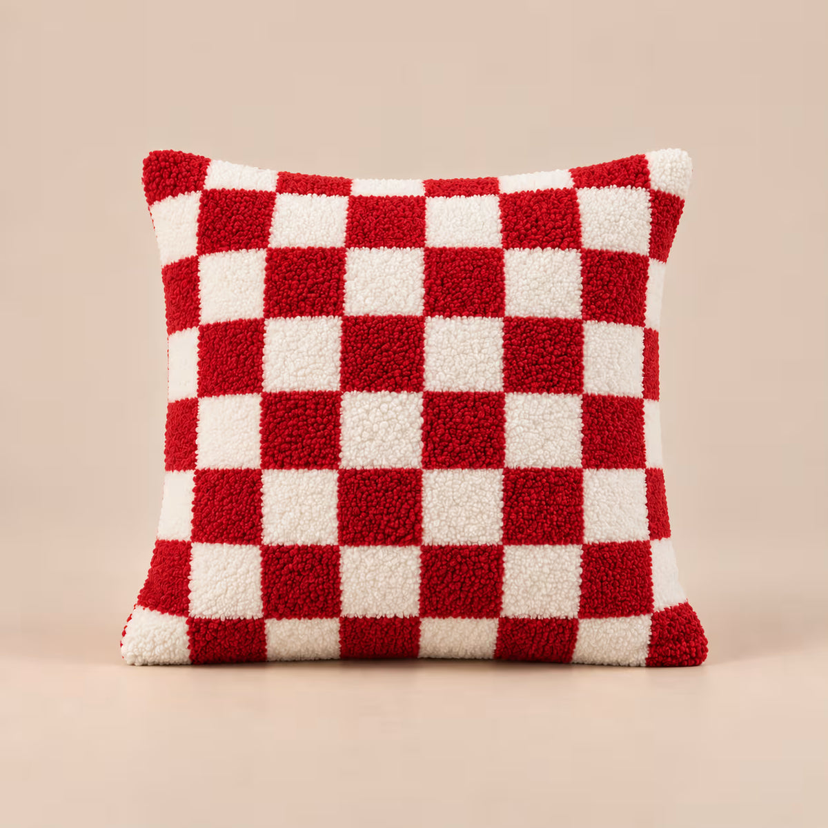 Red checkerboard sherpa cushion cover