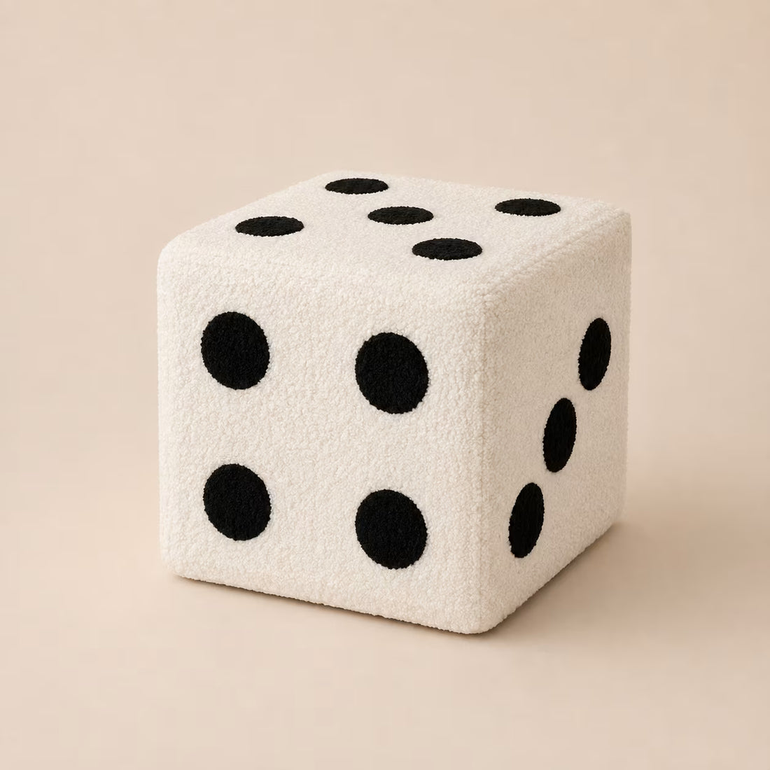 White textured Dice Footstool with contrasting Black dots
