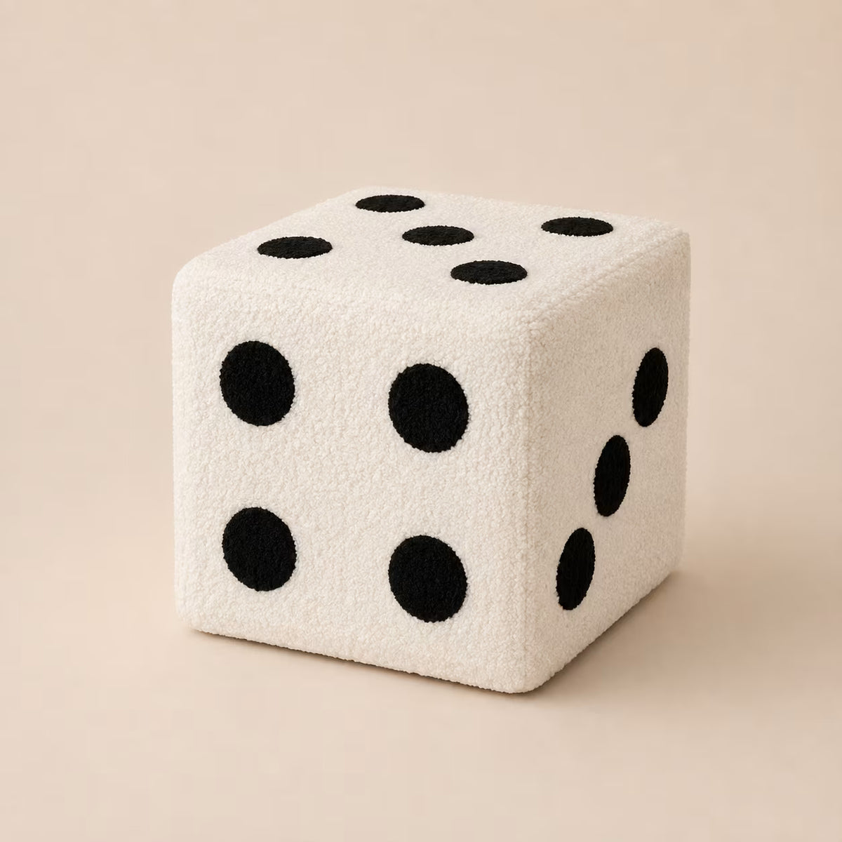 White textured Dice Footstool with contrasting Black dots