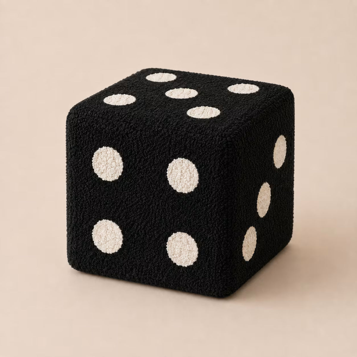 Black textured Dice Footstool with contrasting White dots