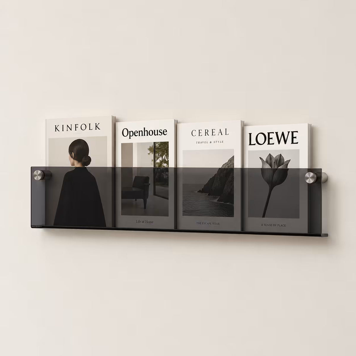 Black floating acrylic magazine holder