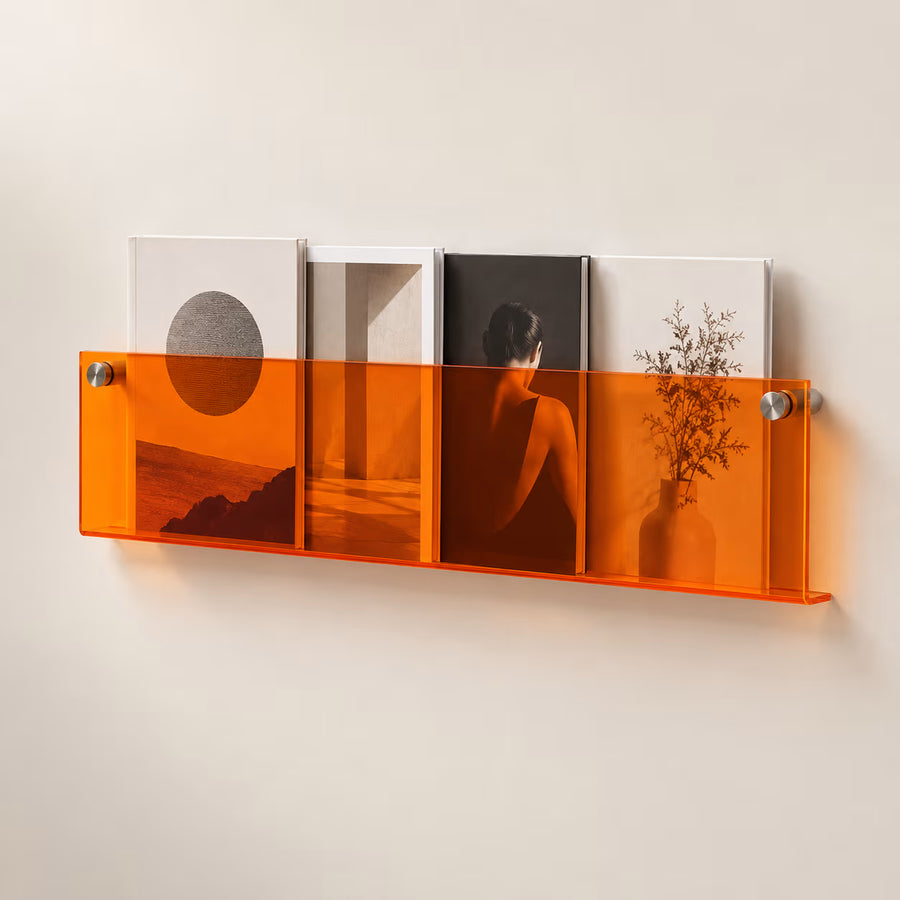 Orange floating acrylic magazine holder