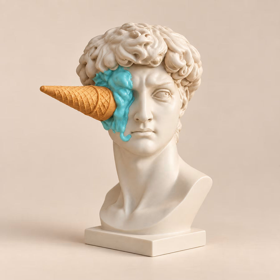 Blue Haagen David resin sculpture