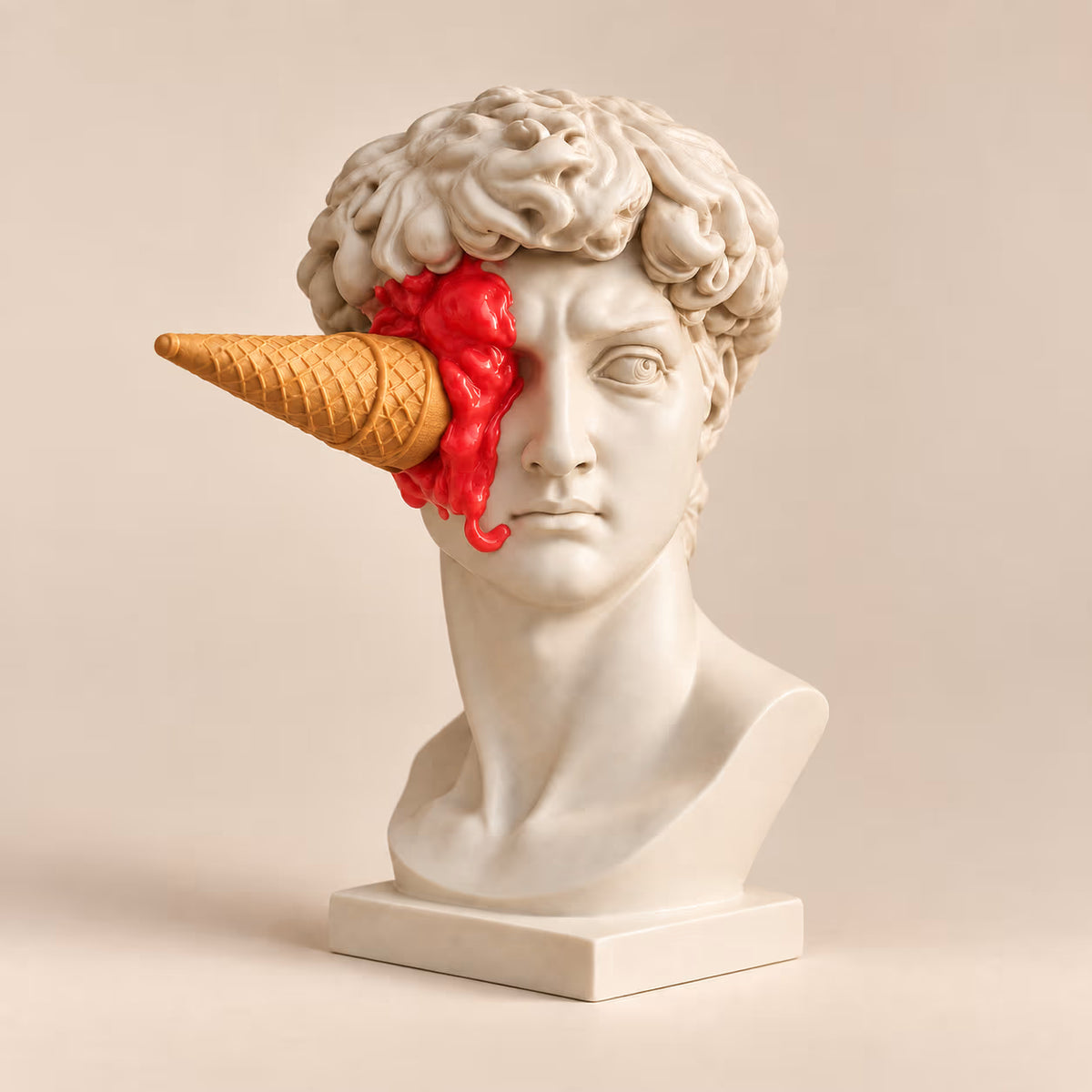 Red Haagen David resin sculpture