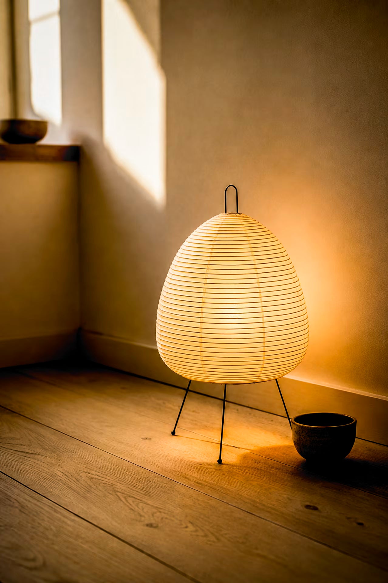 Kiri Washi minimalist Japanese bedside lamp in soft white