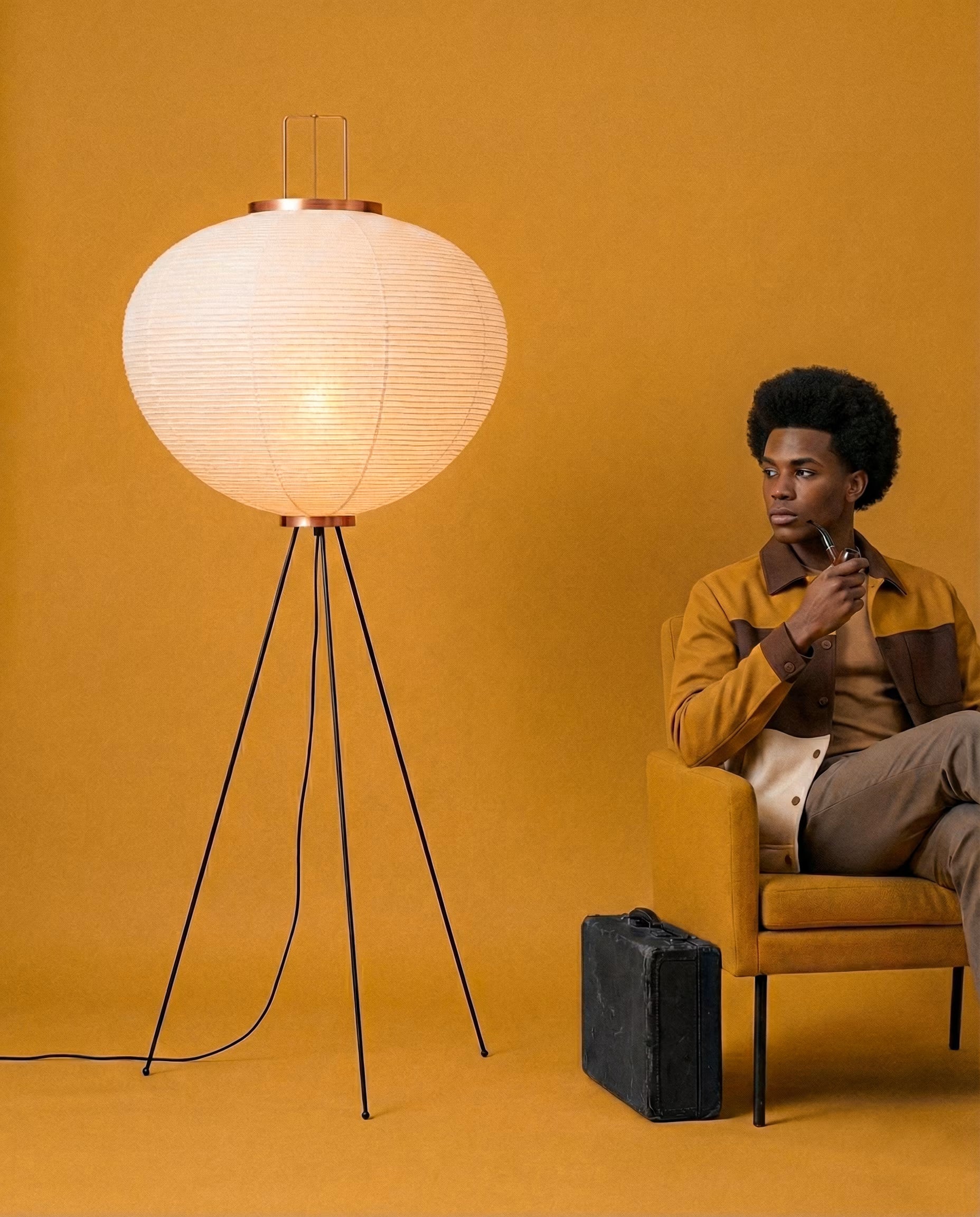 Fabric lantern floor lamp measuring 123cm high