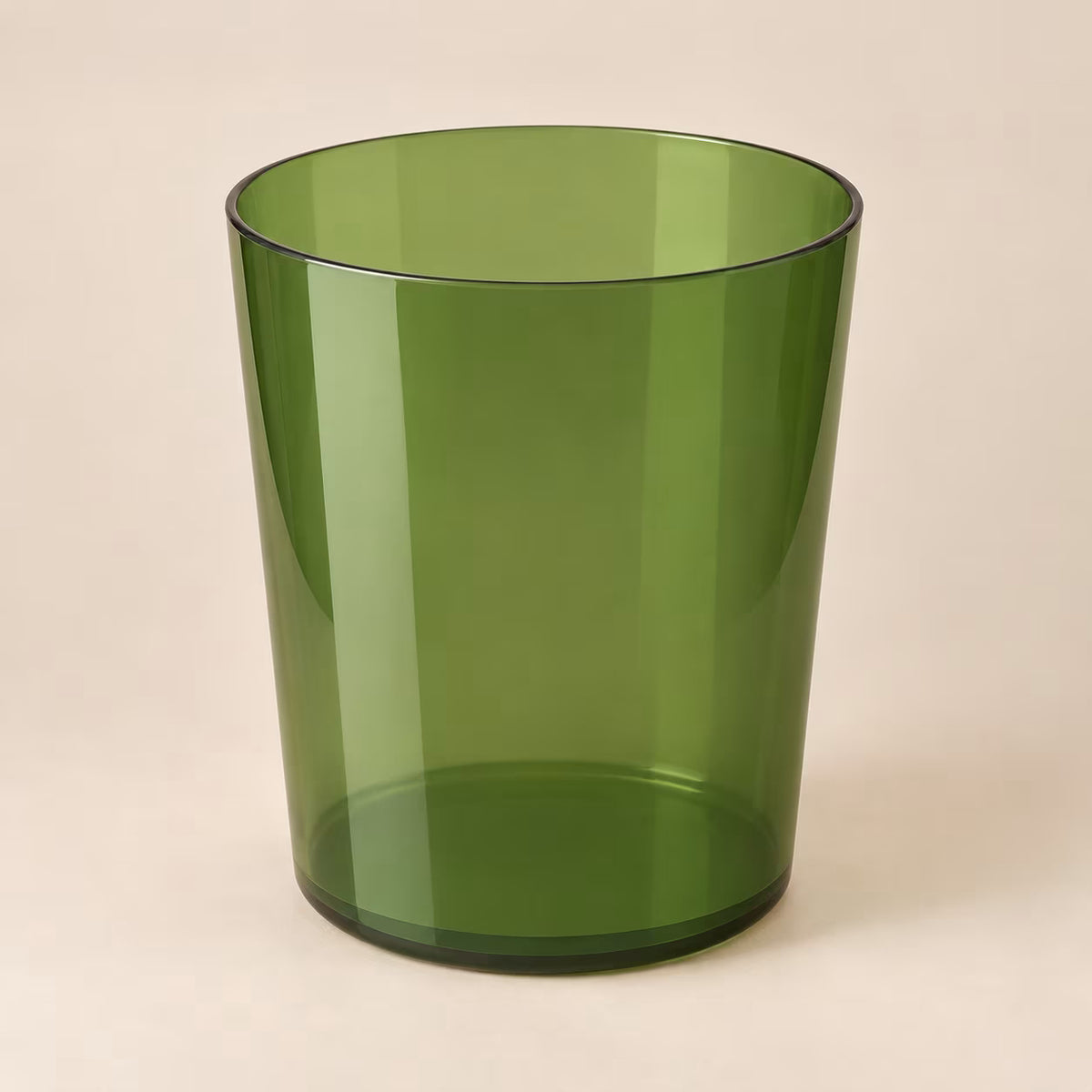 Green translucent waste bin, alternate view