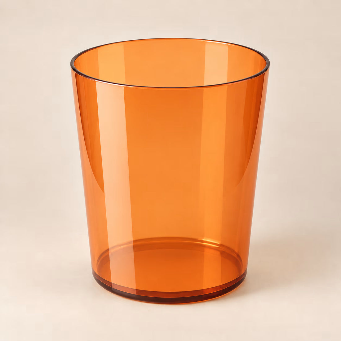 Orange translucent waste bin, alternate view