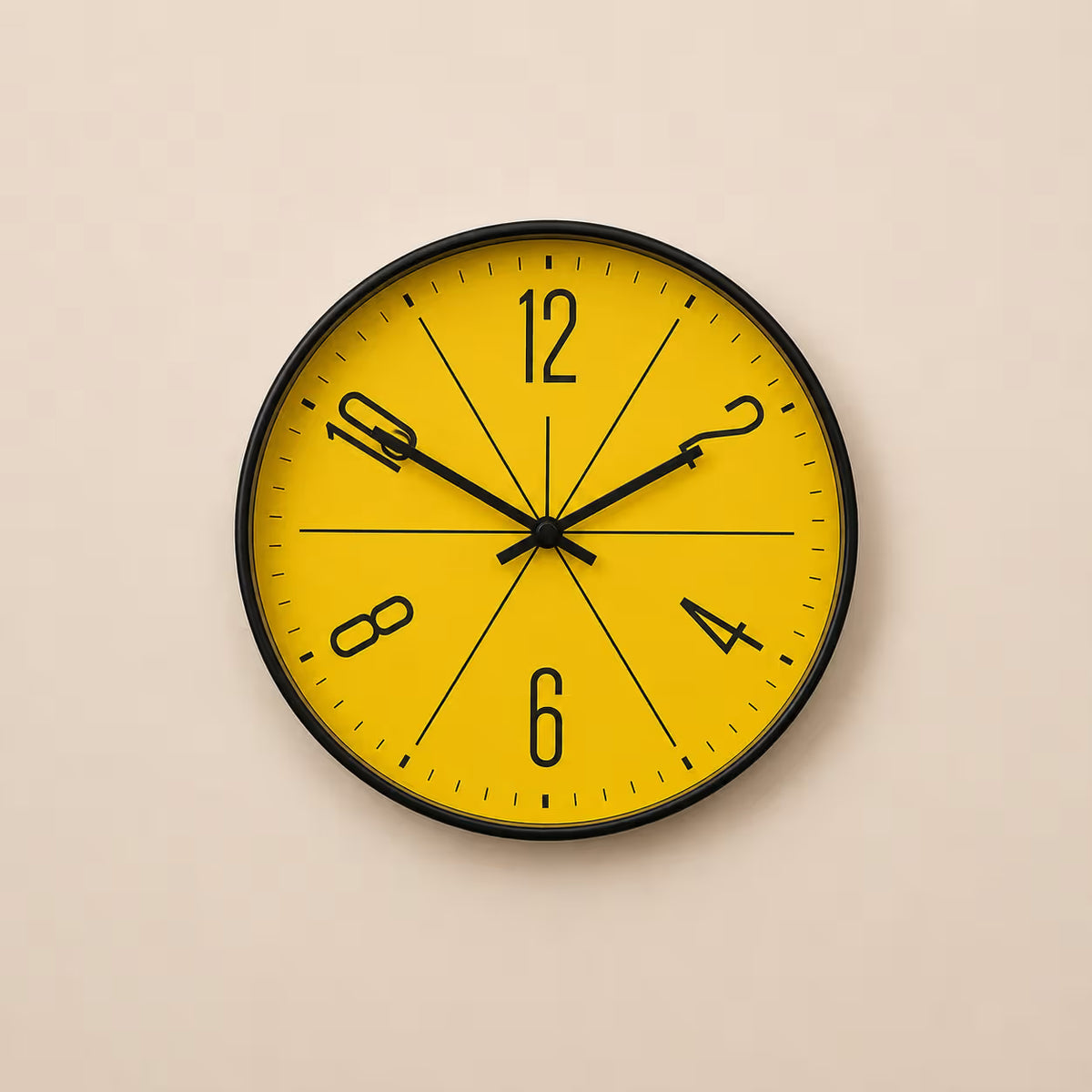 Yellow Modern Nordic Wall Clock with black frame and graphic numerals