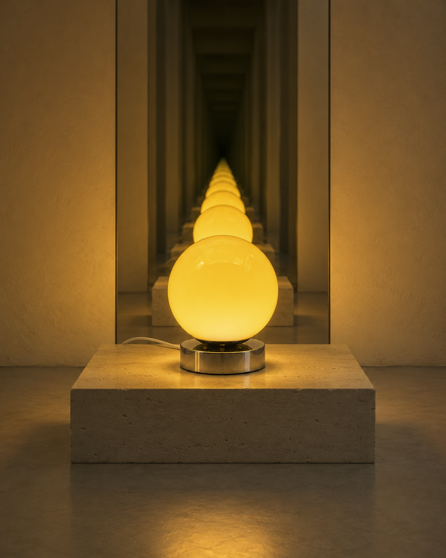 Low-profile cream globe bedside lamp with nine brightness levels