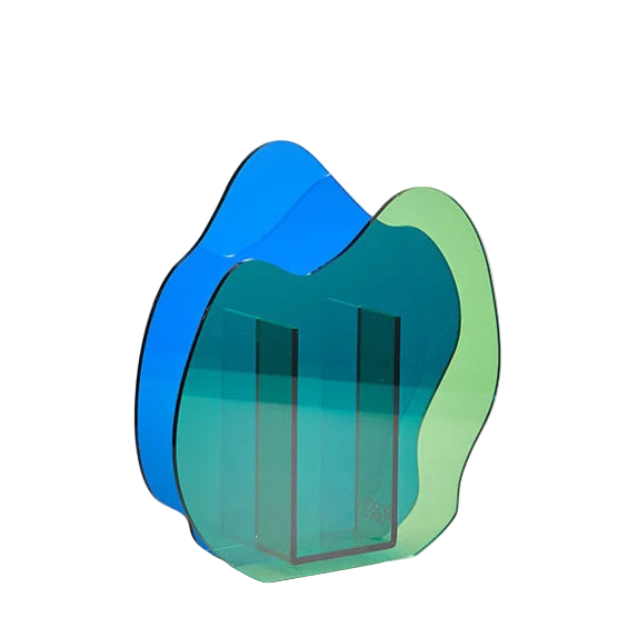 Lagoon Layer Waveform Acrylic Vase in green and blue