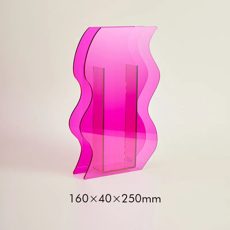 Electric Bloom Waveform Acrylic Vase in tall pink tones