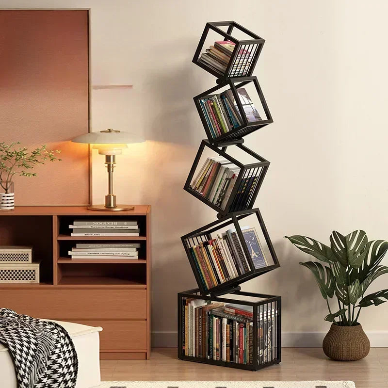 Rotating Cube Bookshelf dimensions and tier configurations