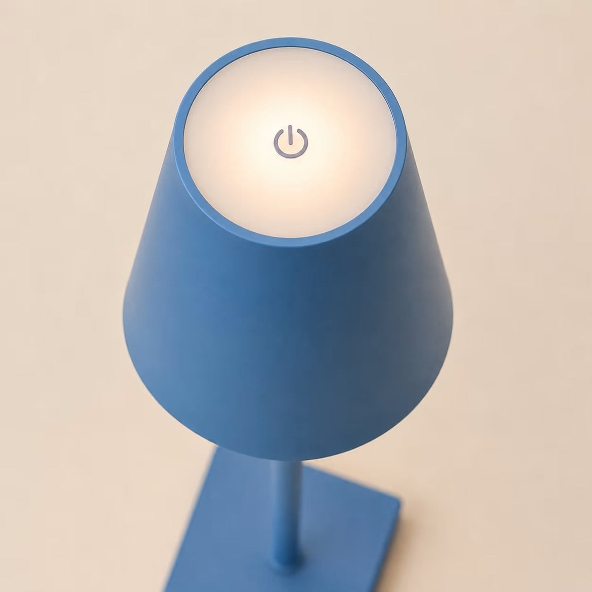 Blue Simplistic Wireless LED Lamp shown illuminated