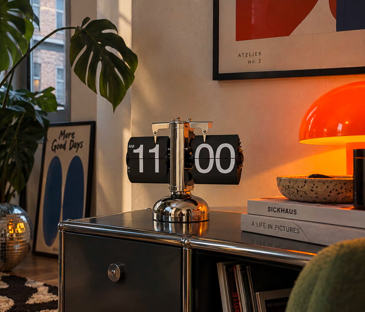 Chrome vintage auto flip clock lifestyle photo, second view