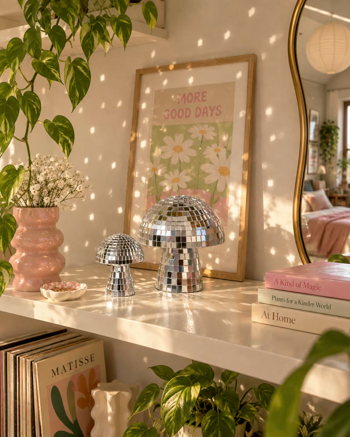 Mirrored disco mushroom decor lifestyle photo, second view