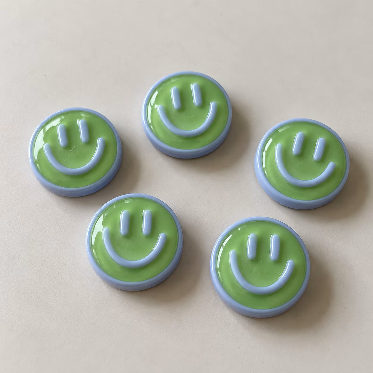 Green smiley face fridge magnets, pack of 5