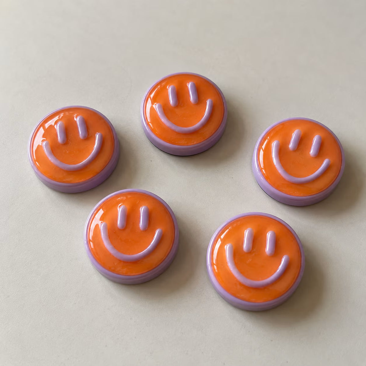 Orange smiley face fridge magnets, pack of 5