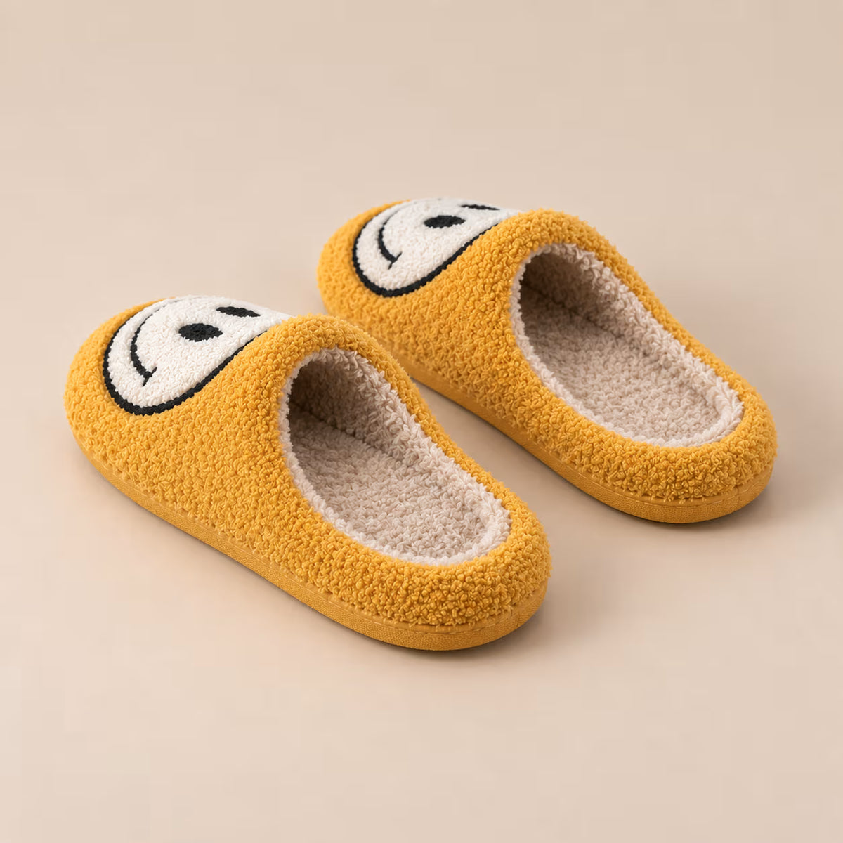 Mustard smiley face slippers, second alternate view