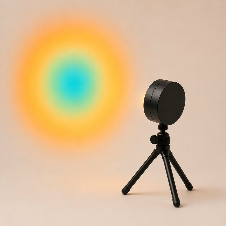 Sunset Glow Projection Lamp casting a warm orange circle across a wall