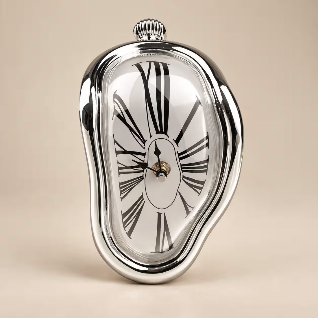 Silver Melting Clock, surreal dripping table clock