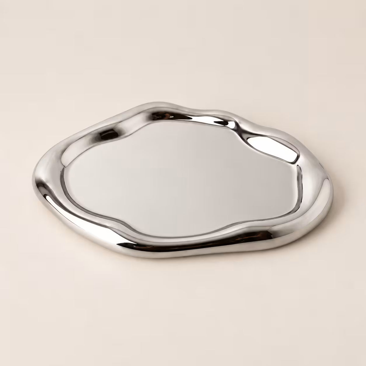 Small elongated wobbly chrome tray, alternate view