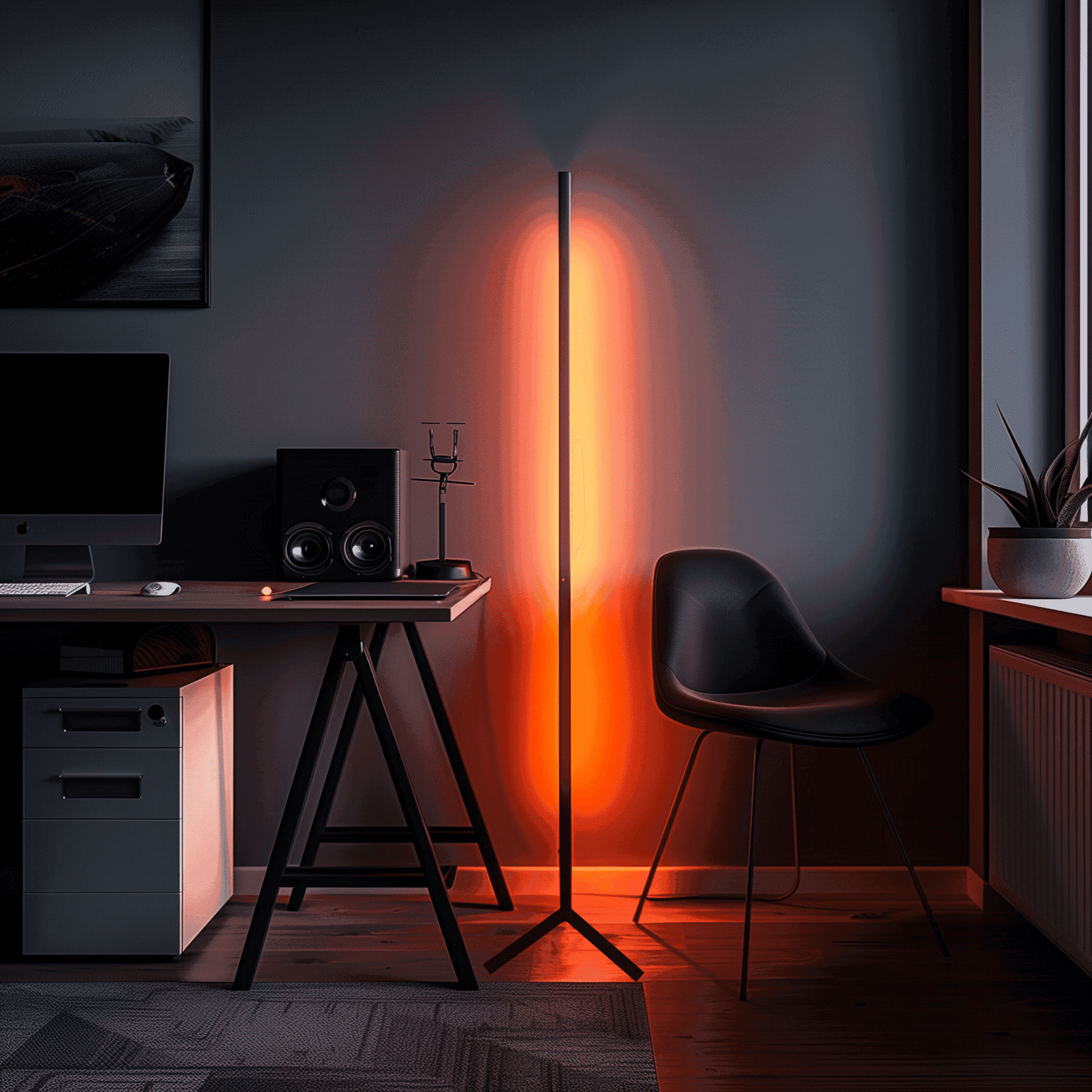 Ambient RGB corner lamp with slim angled profile