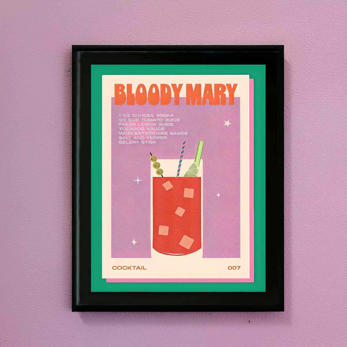 Bloody Mary cocktail canvas print in red, pink and green