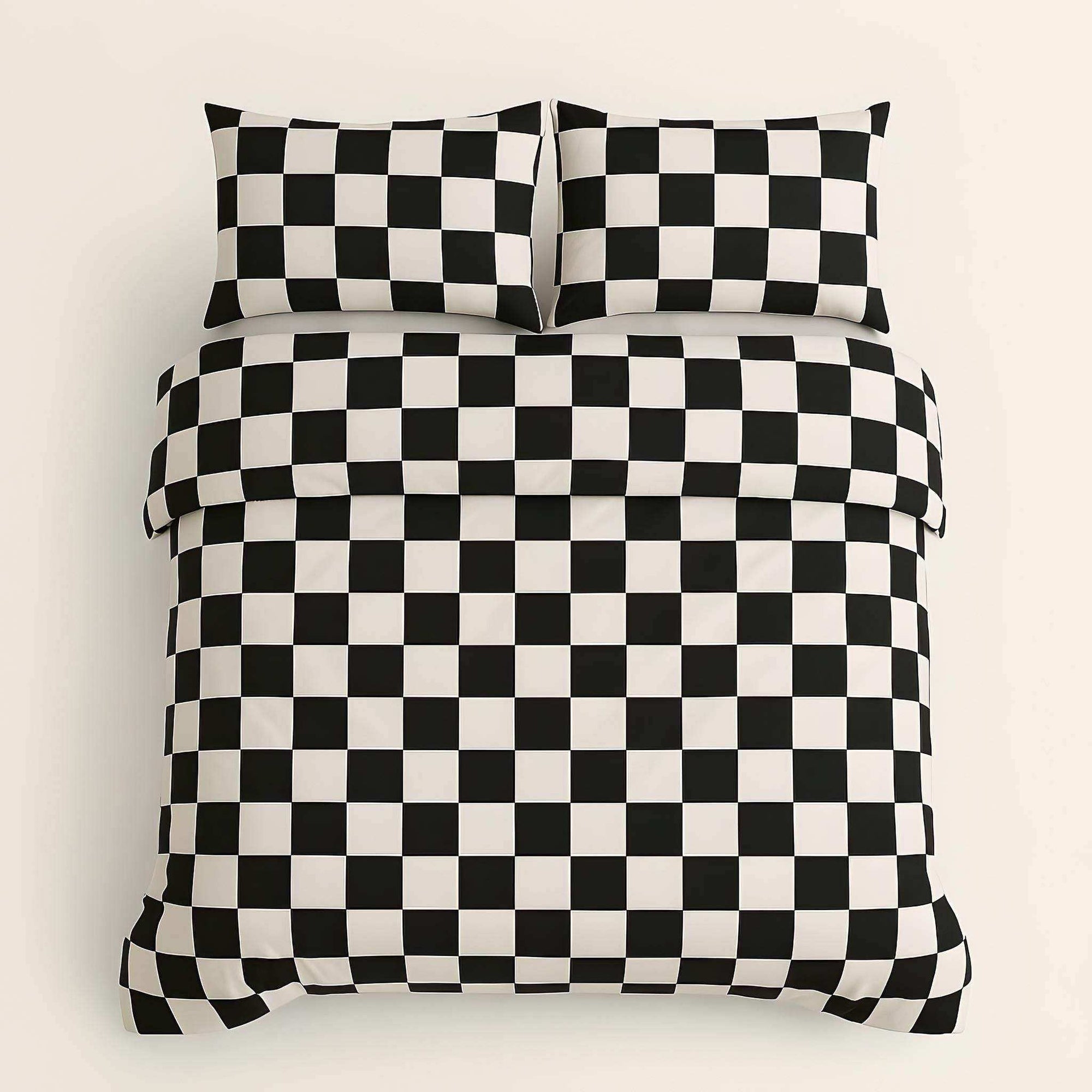 Monochrome checkerboard bedding set product view