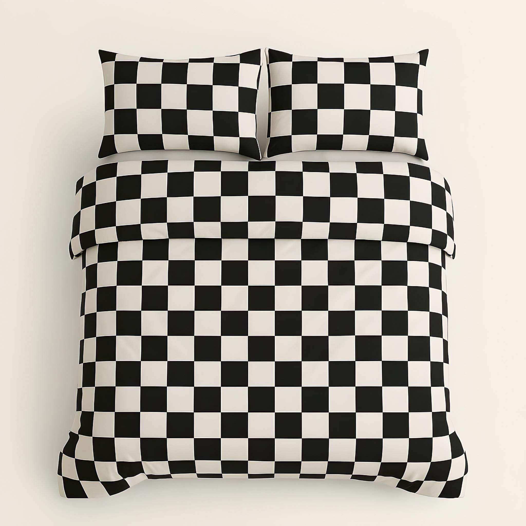 Monochrome checkerboard bedding set product view