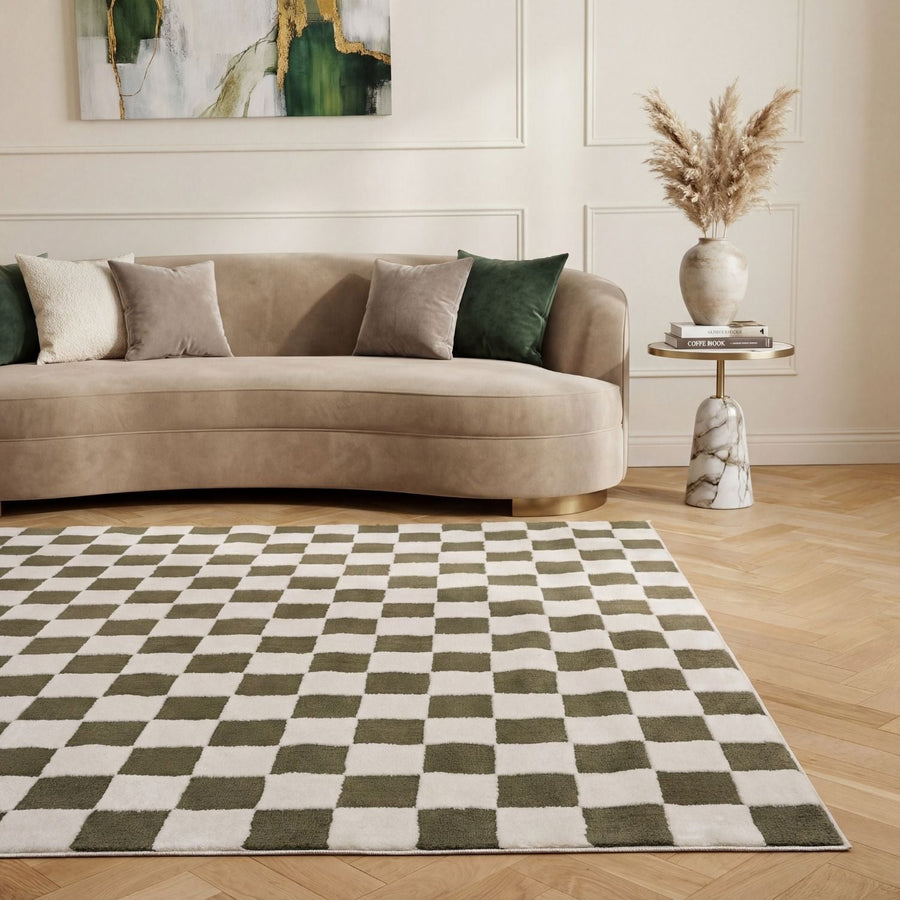 Moss Tile Rug — styled interior view